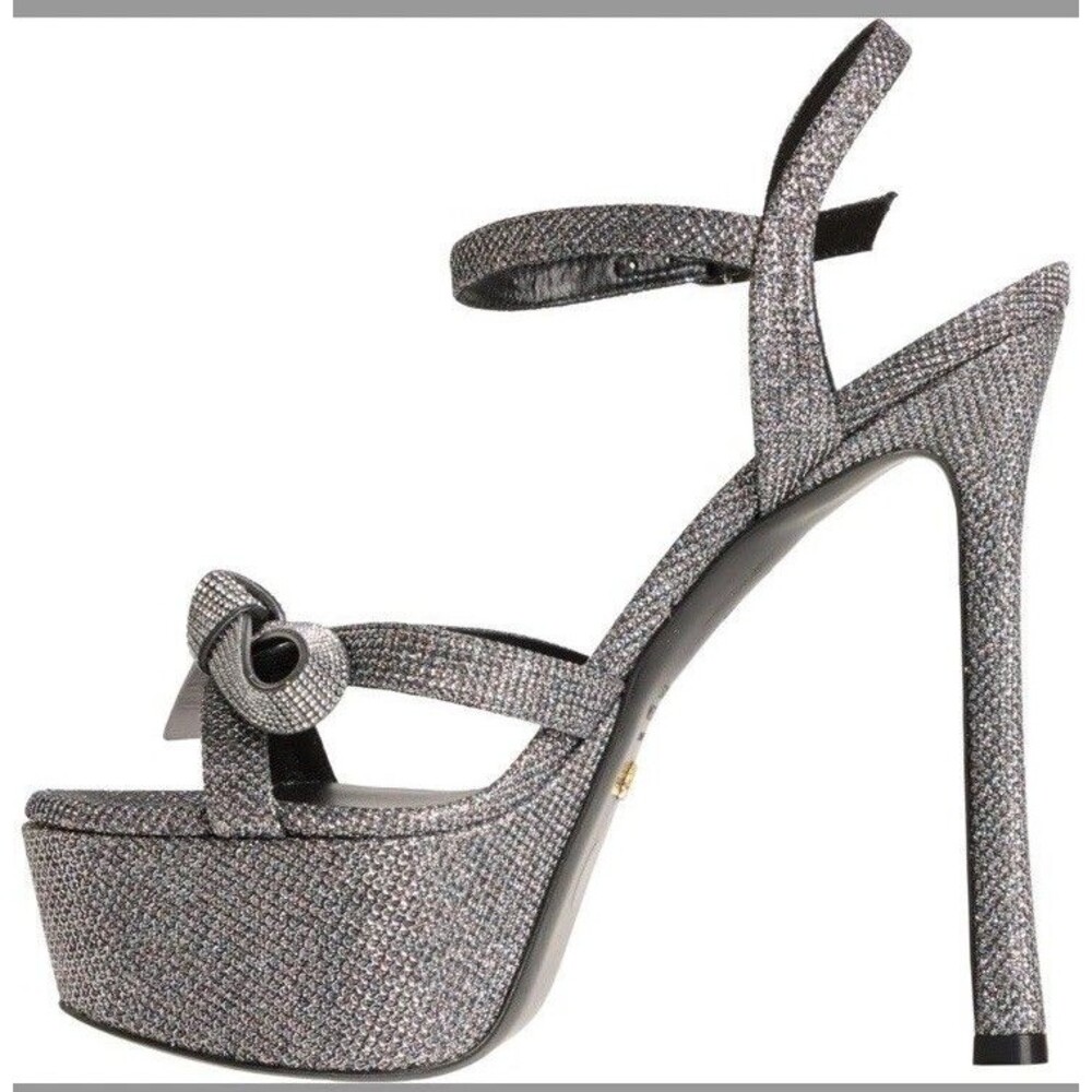 Stuart Weitzman Silver Glitter Platform Sandal Heels - Picture 5 of 9